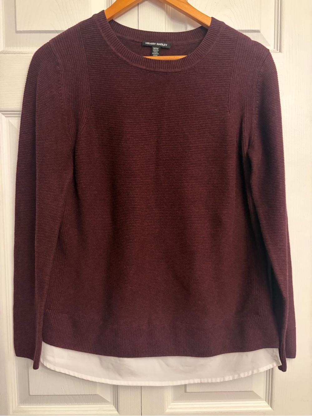 Hilary Radley Scoop-Neck Layered-Look Sweater in Deep Wine